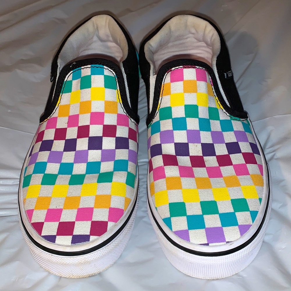 Girls vans slip-on multi colored checkers size 4